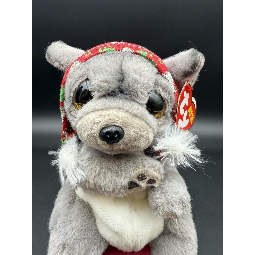 Ty Beanie Baby Bellies - NORDIC the Christmas Gray Dog 6" NEW Stuffed Animal Toy